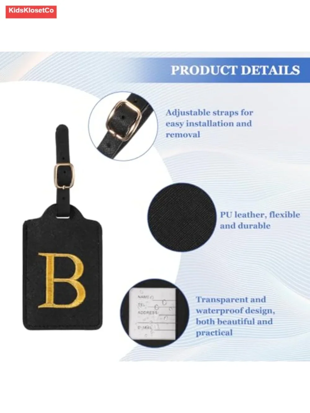 PU Leather Personalized Initial Luggage Tags with Privacy Card, 2 Pack for